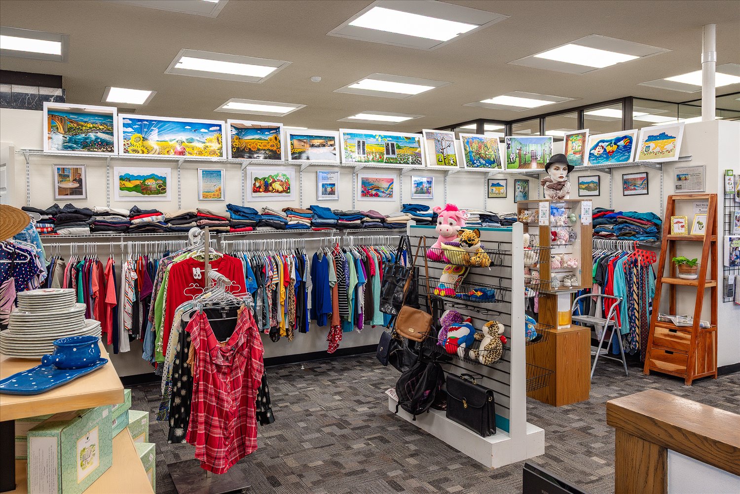Donated clothing and household items available inside Spokane Slavic Association's International Resource Center.